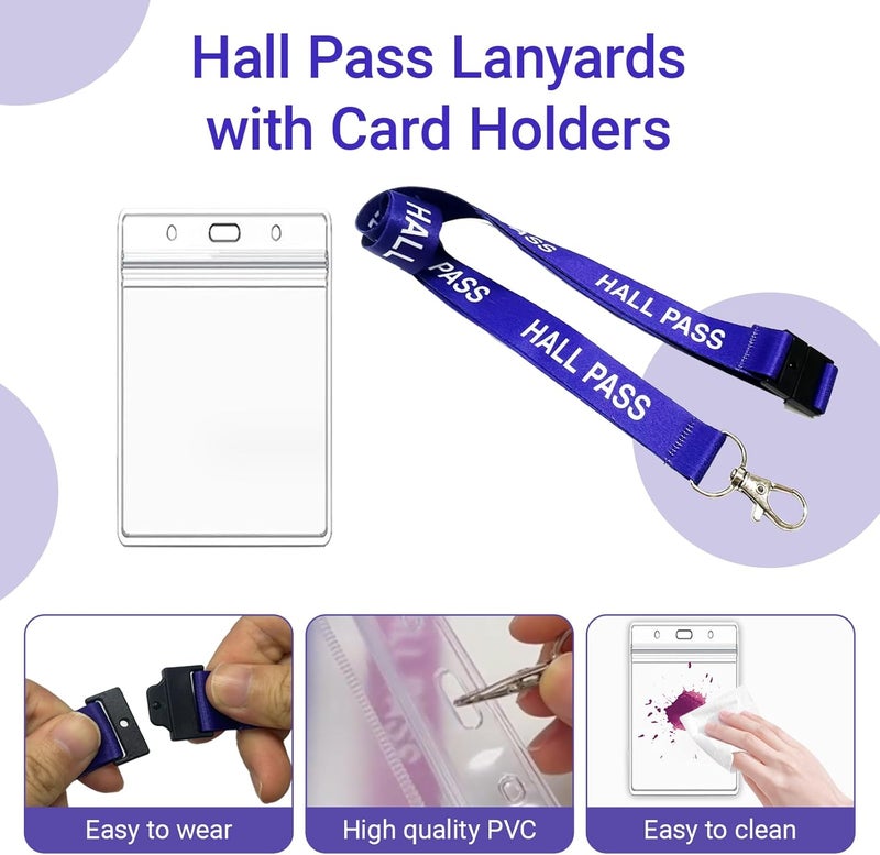 BEMAXYE Hall Pass Lanyards with Card Holders, School Classroom Passes Lanyard Set for Teacher Parents (10 x Purple) - Image 3